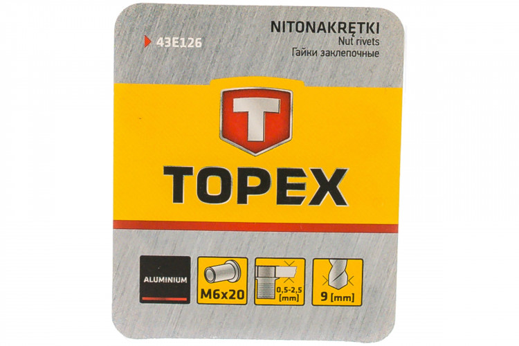 Заклепки резьбовые TOPEX М6 (алюминий, стандартный борт, 20 шт.)