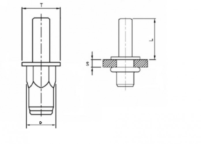 Винтовая заклепка М6х20 Стальная Стандартный борт Полушестигранная