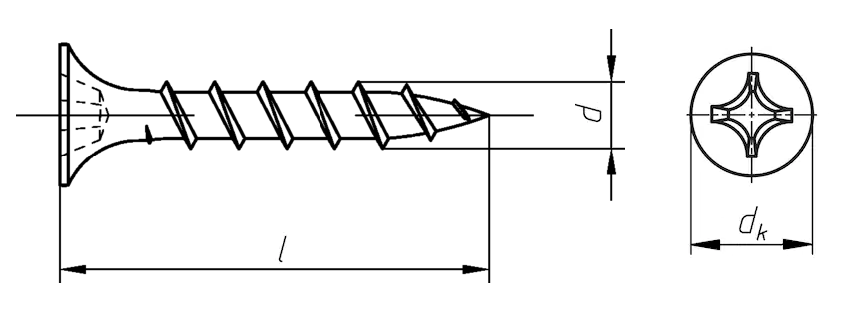 Саморез 3.8 гипсокартон-дерево стальной фосфат