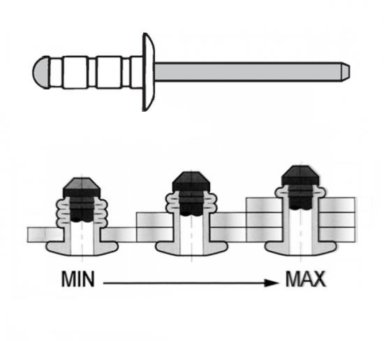 Заклепка многозажимная 3,2x9,5 Ал/сталь широкий бортик
