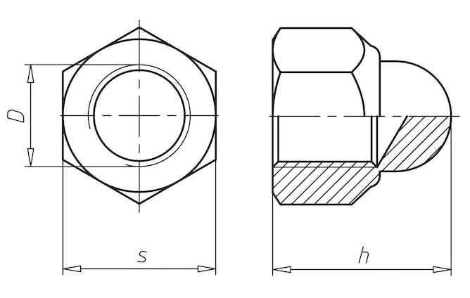 Гайка М5 DIN 1587 нержавеющая сталь А2