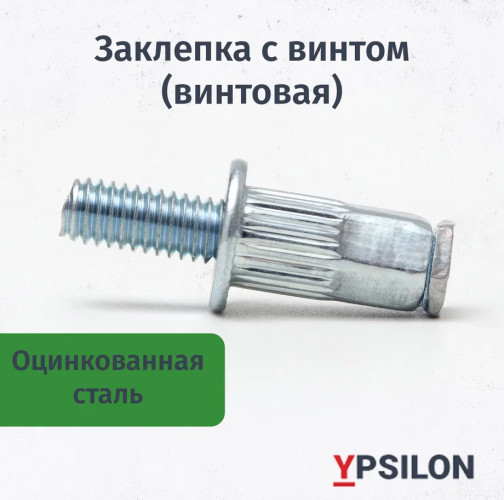 Заклепка с винтом (винтовая) М5х10 цилиндрическая, стандартный борт, стальная (уп. 100шт)